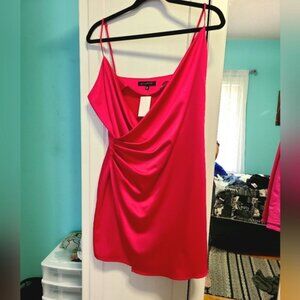 DYNAMITE Hot Pink Satin Silk Sleeveless Wrap Mini Dress